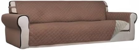 PureFit Reversible Quilted Sofa Cover, Water Resistant Slipcover Furniture Protector, Washable Couch Cover with Non Slip and Elastic Straps for Kids, Dogs, Pets (XX Large, Brown/Beige)