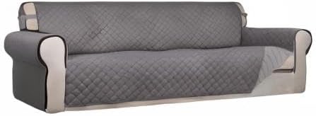 PureFit Reversible Quilted Sofa Cover, Water Resistant Slipcover Furniture Protector, Washable Couch Cover with Non Slip and Elastic Straps for Kids, Dogs, Pets (XX Large, Gray/Light Gray)