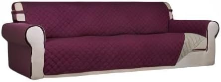 PureFit Reversible Quilted Sofa Cover, Water Resistant Slipcover Furniture Protector, Washable Couch Cover with Non Slip and Elastic Straps for Kids, Dogs, Pets (XX Large, Wine/Beige)