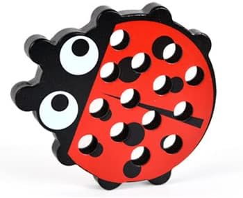 Sealive Wooden Lacing Toys for Toddlers - Fun Learning Activity for Preschoolers | Develop Fine Motor Skills | Durable Montessori Toy for Travel (Ladybug)