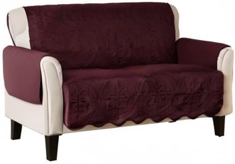 Medallion Stitched Solid Furniture Protector Stain Resistant Durable Furniture Protector Elenor Collection (Loveseat, Wine/Light Grey)