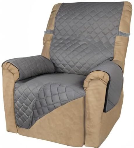 PureFit Reversible Quilted Sofa Cover, Water Resistant Slipcover Furniture Protector, Washable Couch Cover with Non Slip and Elastic Straps for Kids, Dogs, Pets (Small Recliner, Gray/Gray)