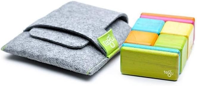 8 Piece Tegu Pocket Pouch Magnetic Wooden Block Set, Tints