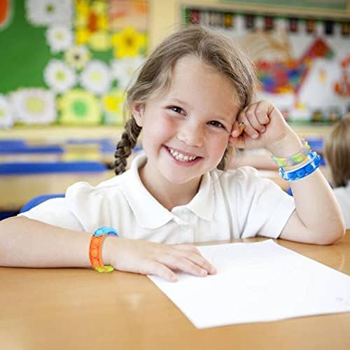 16 Pcs Pop Bubble Bracelet Fidget Toys, Pop Wristband Fidget Bulk Toy for Party Favors Halloween Christmas Valentine Gifts Students Gifts Easter Egg Basket Stuffer Classroom Prizes Goodie Bag for Kids