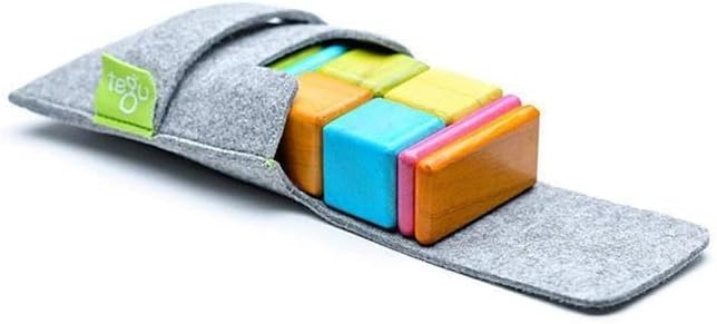 8 Piece Tegu Pocket Pouch Magnetic Wooden Block Set, Tints