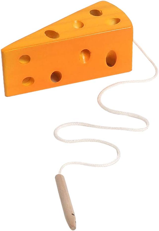 Skrtuan Wooden Lacing Cheese Threading Toy Montessori Airplane Travel Game Toys Wood Block Puzzle Fine Motor Skills Activity Learning Educational Gift for Toddlers Baby Kids 3 4 5 Years Old, 1 Cheese
