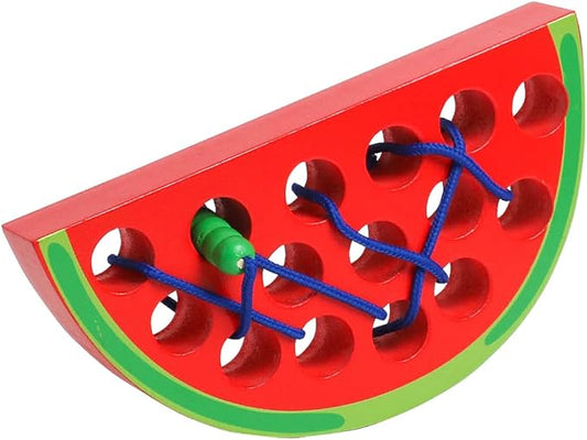 Skrtuan Wooden Lacing Threading Toys Wood Block Puzzle Car Airplane Travel Game Montessori Early Development Fine Motor Skills Educational Gift for 3 4 5 Years Old Toddlers Baby Kids, 1 Watermelon
