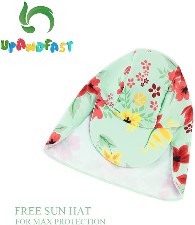 upandfast Baby/Toddler Swimsuit UPF 50+ Sun Protection One Piece Zipper Bathing Suit with Sun Hat Infant Beach Swimwear