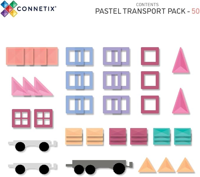 Connetix Magnetic Tiles Pastel Transport Pack, 50 Pieces