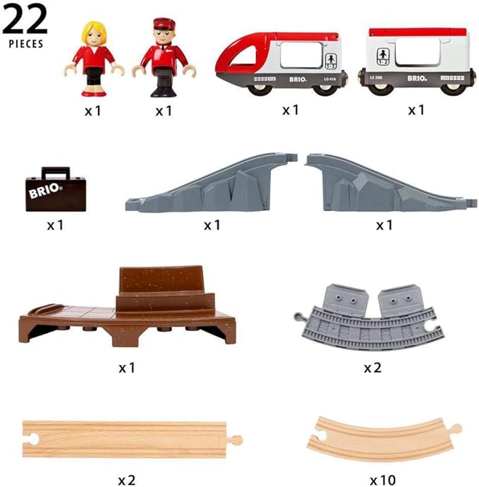 BRIO World – 36079 Starter Travel Train Set | 22-Piece Wooden Toy Train Set for Kids Aged 3 Years Up