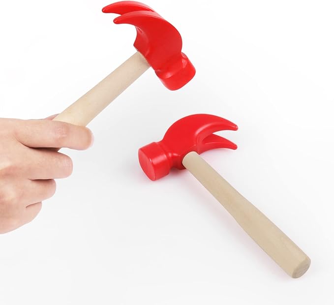 2 Pack Wooden Hammer Toys Simulation Hammers Maintenance Tools Educational Toys for Kids Birthday Party Games Supplies