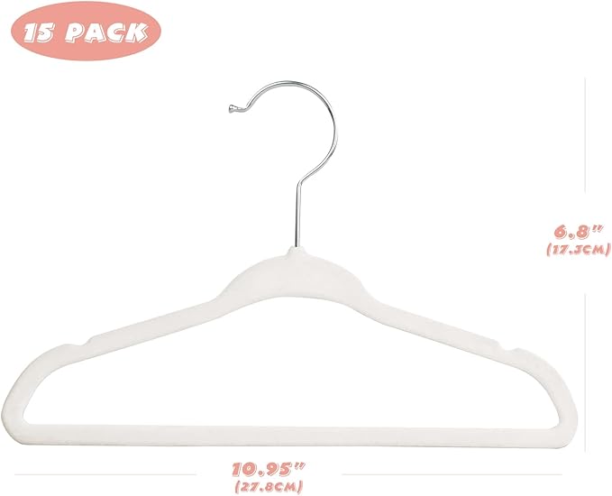 Kids Velvet Hangers 15 Pack, 11 Inch Size Non-Slip Baby Hangers, Space-Saving Nursery Hangers, Perfect Infant/Toddler Clothes Hangers for Daily Use(White)