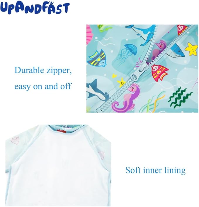 upandfast Baby/Toddler Swimsuit UPF 50+ Sun Protection One Piece Zipper Bathing Suit with Sun Hat Infant Beach Swimwear