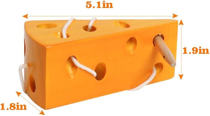 Skrtuan Wooden Lacing Cheese Threading Toy Montessori Airplane Travel Game Toys Wood Block Puzzle Fine Motor Skills Activity Learning Educational Gift for Toddlers Baby Kids 3 4 5 Years Old, 1 Cheese