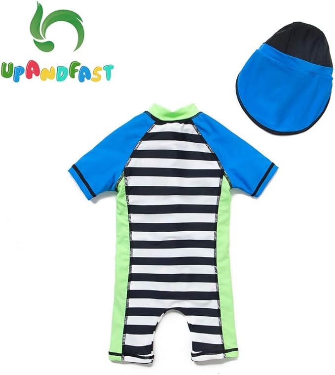 upandfast Baby/Toddler Swimsuit UPF 50+ Sun Protection One Piece Zipper Bathing Suit with Sun Hat Infant Beach Swimwear