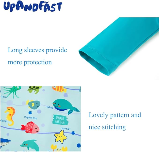 upandfast Baby/Toddler Swimsuit UPF 50+ Sun Protection One Piece Zipper Bathing Suit with Sun Hat Infant Beach Swimwear
