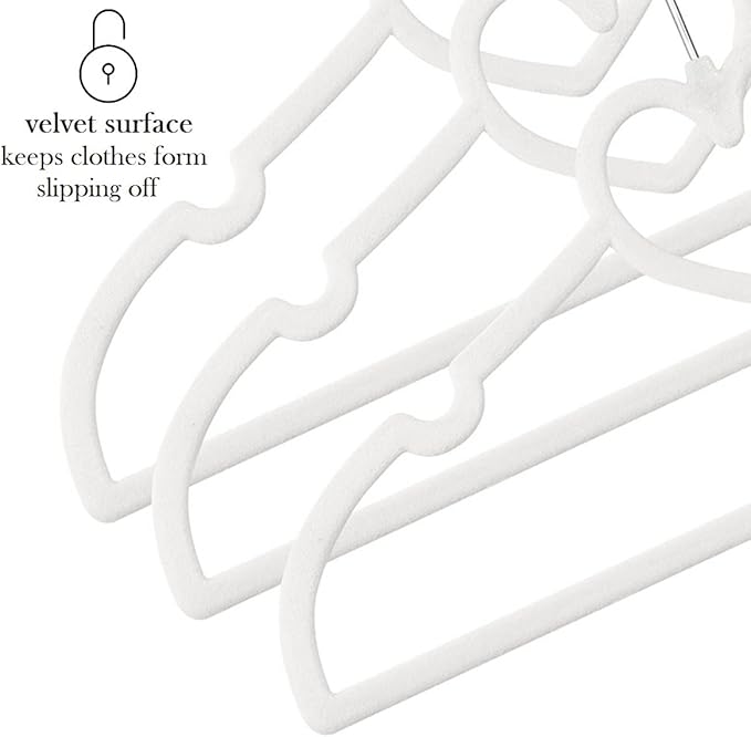 Kids Velvet Hangers 50 Pack, 12.8 Inch Non Slip Toddler Hangers, Ultra Slim Space Saving Childrens Hanger - 360° Swivel Hook, Cascade Design, Durable & Cute Baby Hangers (White