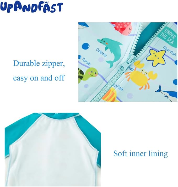 upandfast Baby/Toddler Swimsuit UPF 50+ Sun Protection One Piece Zipper Bathing Suit with Sun Hat Infant Beach Swimwear