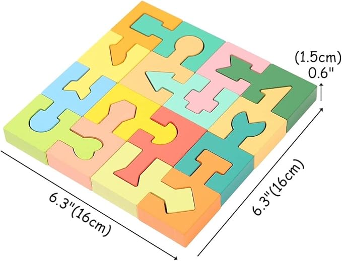 Wooden Shapes Puzzles Blocks Geometric Brain Teaser Montessori Toys Jigsaw 3D Logic IQ Game Shape Sorter Preschool STEM Educational Learning Gift for 3 4 5 6 Year Old Toddlers Kids Boys Girls