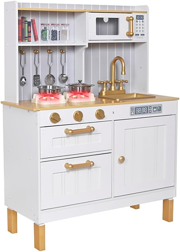 Kids Kitchen Playset,Children Play Kitchen for Toddler,Baby Toy Kitchen Set,Pretend Wooden Kitchen,Birthday Gifts with Play Sink Toy,Lights Sounds, Cooking Set for Kids Ages 3+Boys Girls