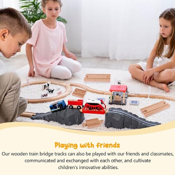 16 Pcs Straight Wooden Tracks Expansion Wood Train Track Connectors and Adapters Male Male Female Female Train Track Accessories Wood Train Track Pieces Train Bridge for Most Major Toy Trains Railway