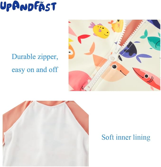 upandfast Baby/Toddler Swimsuit UPF 50+ Sun Protection One Piece Zipper Bathing Suit with Sun Hat Infant Beach Swimwear