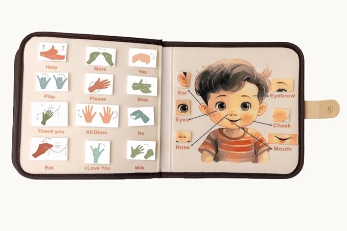 Montessori Busy Board Neutral Pastel Book, Interactive Toddler Gift Learning Curriculum, Educational Travel Daycare Toy, Language and Cognitive Skills, 3+ Year Old Boy Girl (Neutral)