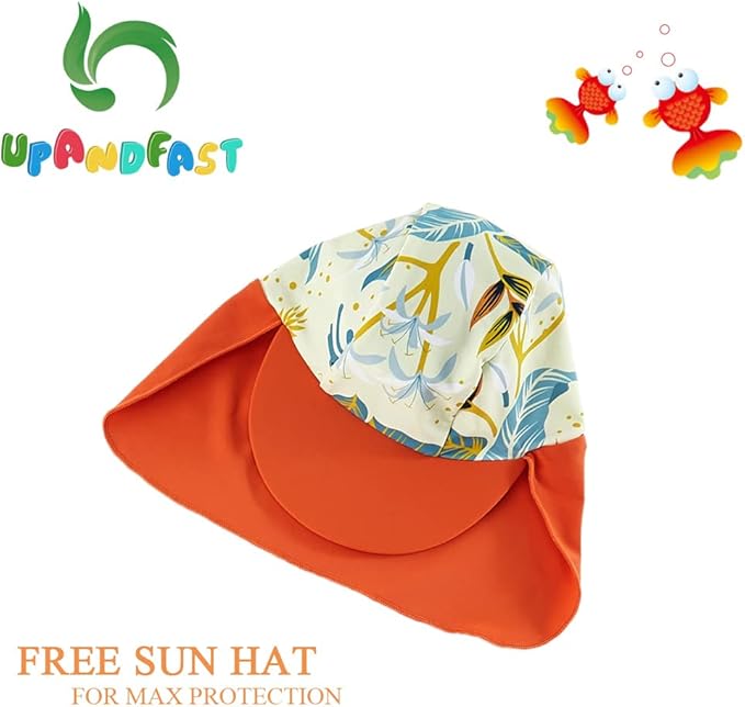 upandfast Baby/Toddler Swimsuit UPF 50+ Sun Protection One Piece Zipper Bathing Suit with Sun Hat Infant Beach Swimwear