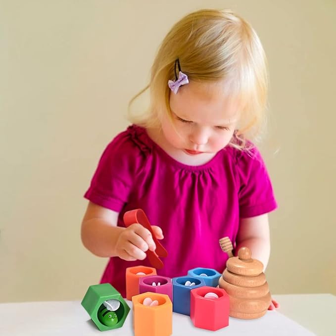 Sorting Stacking Wooden Toys for Toddlers, Bee Hive Toy, Montessori Sensory Bin Tools Toys for 3 4 5 Years Old, Fine Motor Skill Toys Early Learning Preschool Educational Gift for Kids