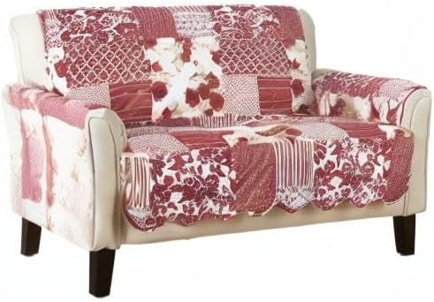 Great Bay Home Patchwork Scalloped Printed Furniture Protector Stain Resistant Loveseat Cover (Loveseat, Burgundy)