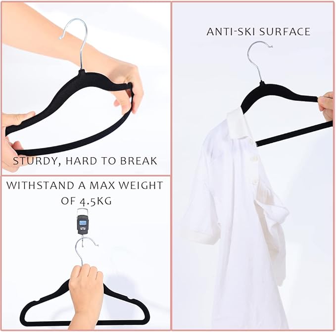 Kids Velvet Clothes Hangers, Non Slip Baby Hangers Black (11.6" Inch - 40 Pack)