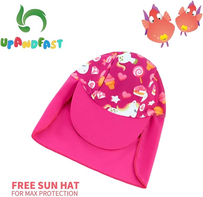 upandfast Baby/Toddler Swimsuit UPF 50+ Sun Protection One Piece Zipper Bathing Suit with Sun Hat Infant Beach Swimwear