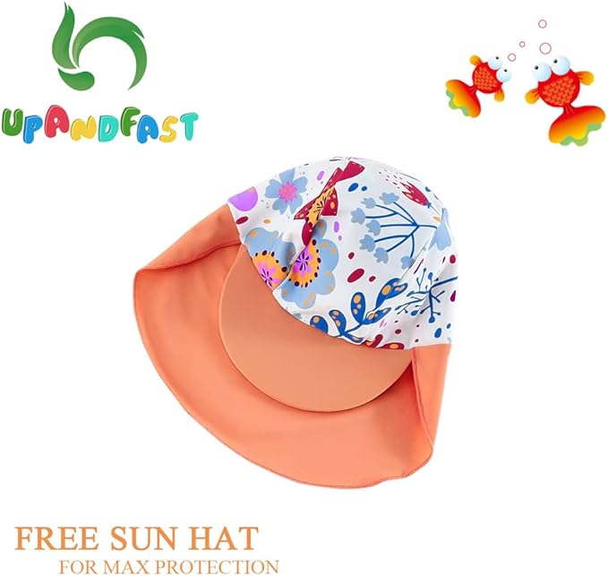 upandfast Baby/Toddler Swimsuit UPF 50+ Sun Protection One Piece Zipper Bathing Suit with Sun Hat Infant Beach Swimwear