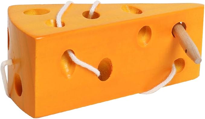 Skrtuan Wooden Lacing Cheese Threading Toy Montessori Airplane Travel Game Toys Wood Block Puzzle Fine Motor Skills Activity Learning Educational Gift for Toddlers Baby Kids 3 4 5 Years Old, 1 Cheese