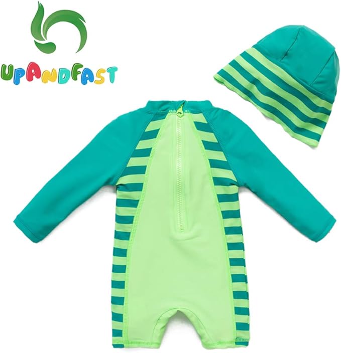 upandfast Baby/Toddler Swimsuit UPF 50+ Sun Protection One Piece Zipper Bathing Suit with Sun Hat Infant Beach Swimwear