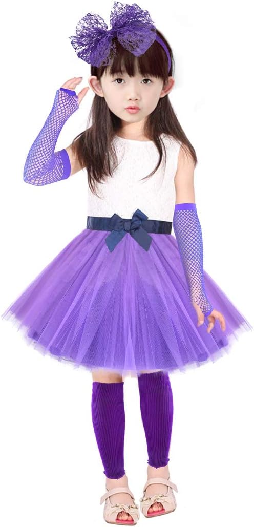 Kids 6 in 1 Costume Accessories 1970s 1980s Fancy Outfits and Dress for Cosplay Party Theme Party for Girl