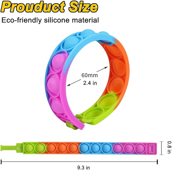 15 PCS Push Pop Bracelet, Party Favor for Kid,Pop Fidget Toys Pack, Fidget Stress Relief Bracelet for Girls Boys Students