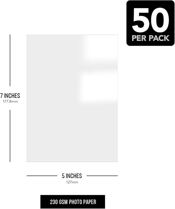 5" x 7" Photo Paper for Inkjet & Laser Printers - Extra Thick, High Gloss for Full Color Printing - Premium White Glossy, Instant Dry Paper for Everyday Pictures, Albums - 50 Sheets per Pack