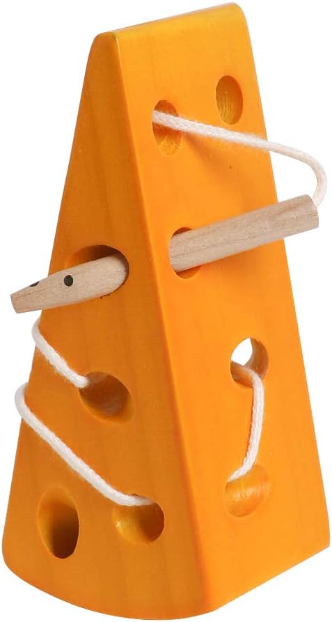 Skrtuan Wooden Lacing Cheese Threading Toy Montessori Airplane Travel Game Toys Wood Block Puzzle Fine Motor Skills Activity Learning Educational Gift for Toddlers Baby Kids 3 4 5 Years Old, 1 Cheese