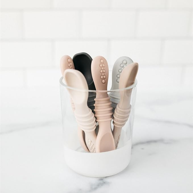 Simka Rose Silicone Baby Spoons Self Feeding 6 Months - First Stage Infant Spoons for Babies & Toddlers- Baby Led Weaning Spoons Set of 6- Easy on Gums Food Training Utensils Dishwasher Microwave Safe