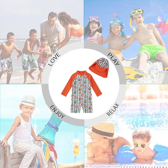 upandfast Baby/Toddler Swimsuit UPF 50+ Sun Protection One Piece Zipper Bathing Suit with Sun Hat Infant Beach Swimwear