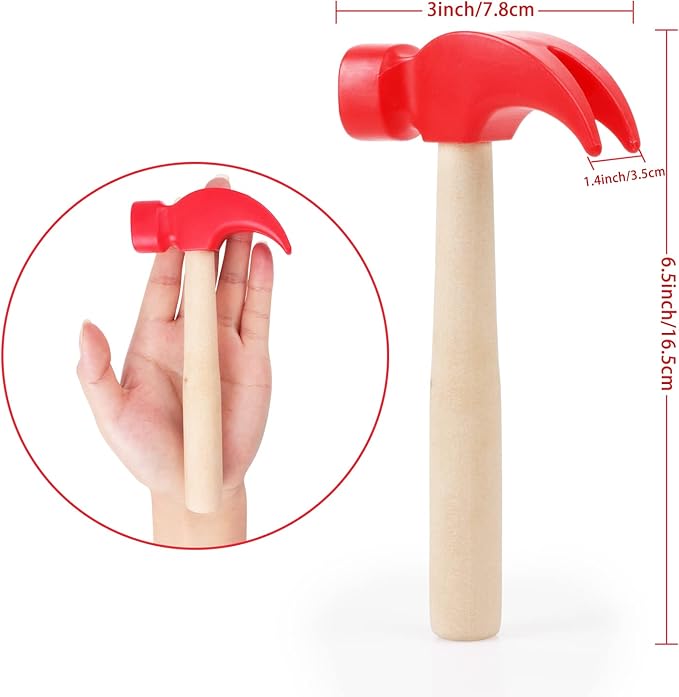 2 Pack Wooden Hammer Toys Simulation Hammers Maintenance Tools Educational Toys for Kids Birthday Party Games Supplies