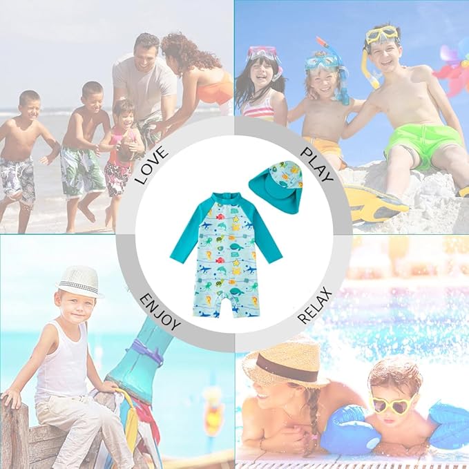 upandfast Baby/Toddler Swimsuit UPF 50+ Sun Protection One Piece Zipper Bathing Suit with Sun Hat Infant Beach Swimwear