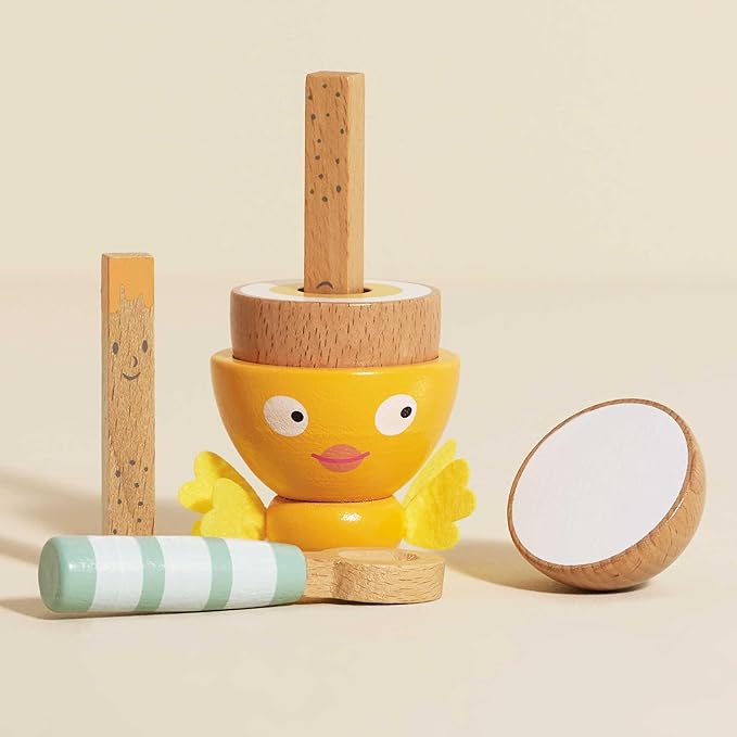 Le Toy Van - Wooden Honeybake 'Chicky Chick' Wooden Egg Cup Set | Pretend Food Kitchen Play Toy Set | Kids Role Play Toy Kitchen Accessories