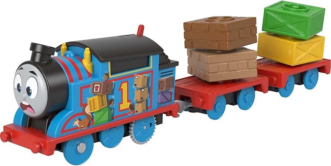 Thomas & Friends Toy Train, Wobble Cargo Thomas Motorized Engine with 2 Cargo Cars for Preschool Railway Play Ages 3+ Years