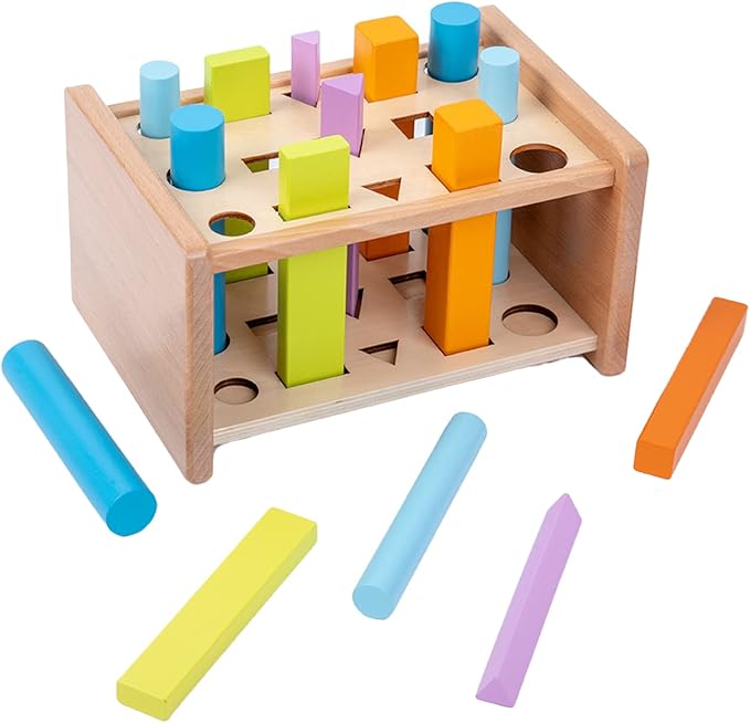 Montessori Toys for 1 2 3 Years Old Wooden 3D Shape Matching Toys,Wooden Posting Stand Montessori Color Sorting Sticks Game-Cognitive Shapes Colors,Educational Sensory Toy for Boys Girls Gift(15 Pcs)