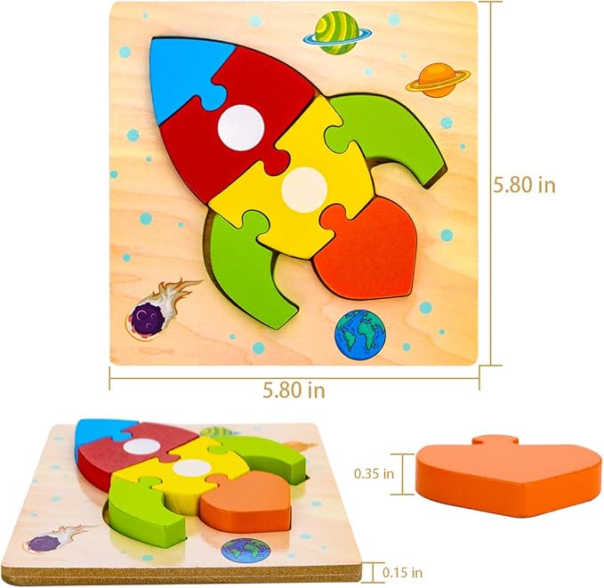 SKYFIELD Wooden Vehicle Toddler Puzzles for 1 2 3 Years Old Boys & Girls, Baby STEM Educational Toy Gift with 4 Vehicles Montessori Learning Puzzles, Bright Vibrant Color Shapes