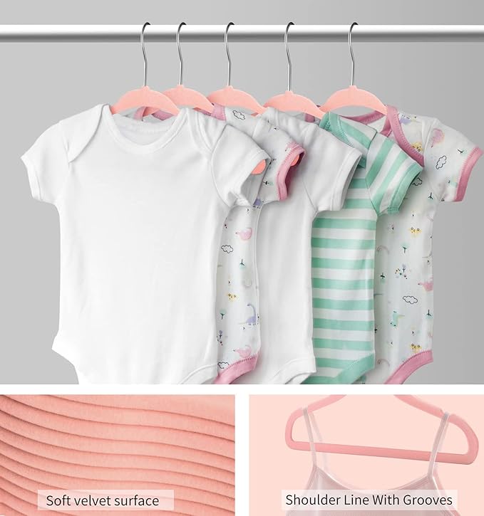 Kids Velvet Hangers 30 Pack, 11 Inch Size Non-Slip Baby Hangers, Space-Saving Nursery Hangers, Perfect Infant/Toddler Clothes Hangers for Daily Use(Pink)