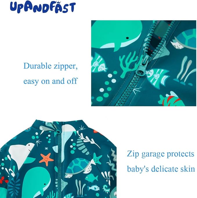 upandfast Baby/Toddler Swimsuit UPF 50+ Sun Protection One Piece Zipper Bathing Suit with Sun Hat Infant Beach Swimwear
