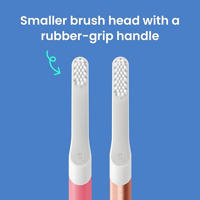 Quip Sonic Toothbrush for Kids with Timer - Includes Extra Brush Head and Travel Cover Mount - Electric, Soft Bristle Refill Head, Rubber Handle, 3 Month Battery Life - Travel Toothbrush - Pink